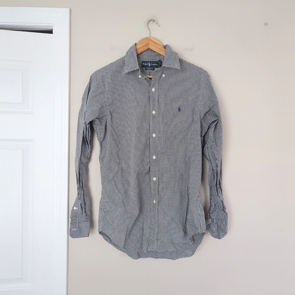 Ralph Lauren Men's Long Sleeve Check Plaid Button Up Shirt Black White Medium